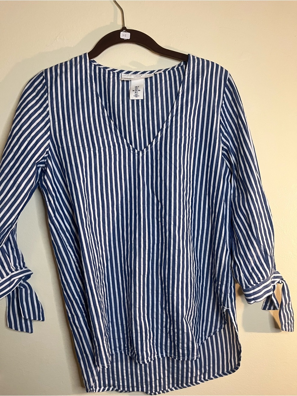 H&M V-Neck Vertical Stripe Tunic Top - Blue & White size 2